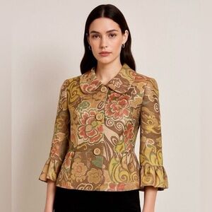 Lafayette 148 Floral Brocade Peplum Jacket Size 2